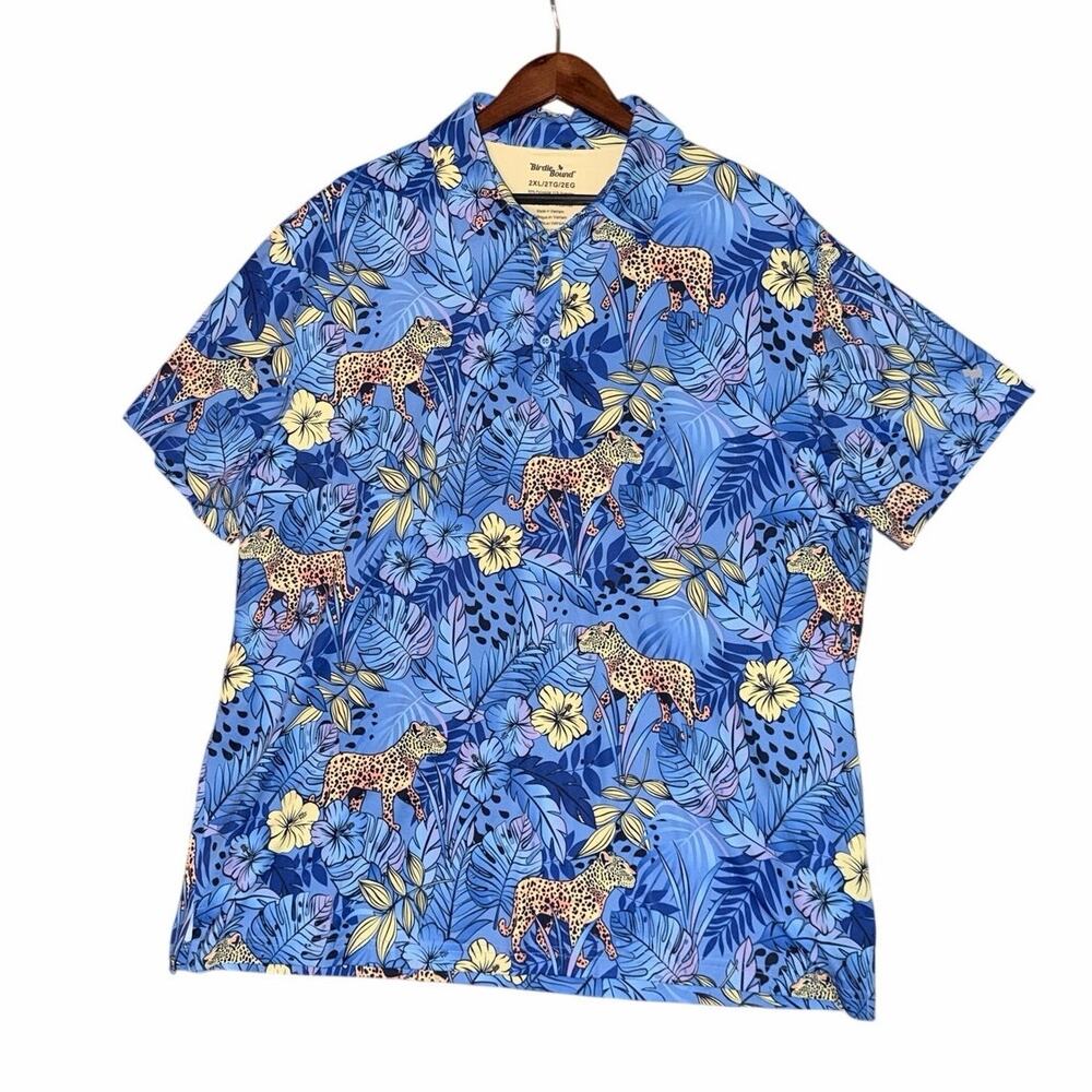 Birdie bound blue tropical button front short sleeve shirt 2XL tigers golf sport